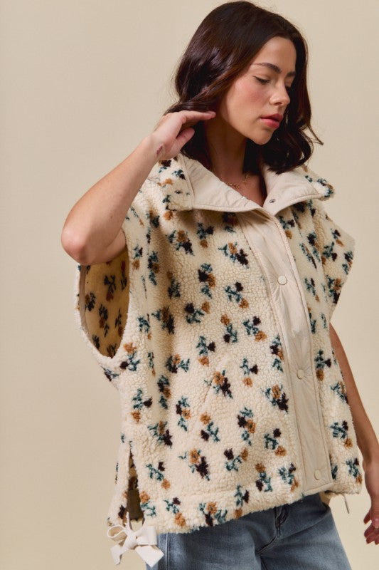 Keep Me Cozy Floral Sherpa Vest