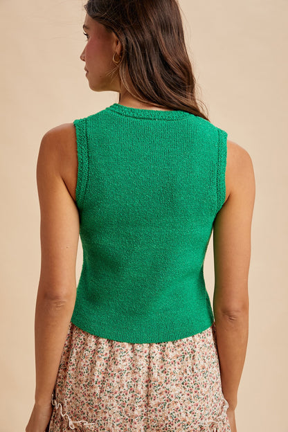 Gold Accents Green Ribbed Sweater Vest