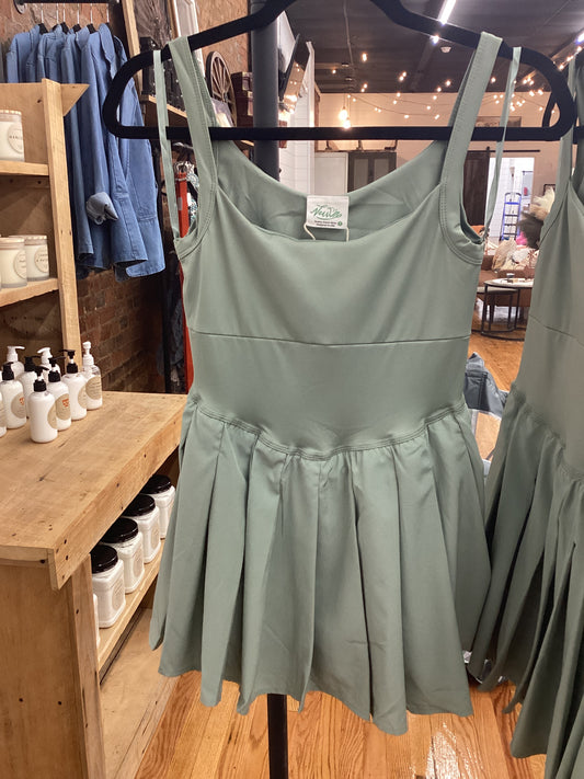 Sage athletic flyaway dress w shorts