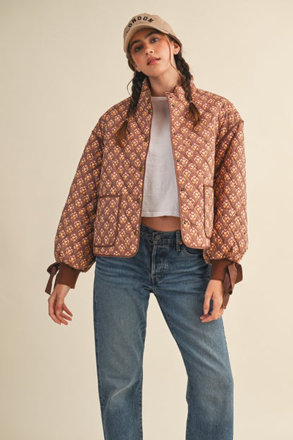 Floral Quilted Jacket w Sleeve Ties