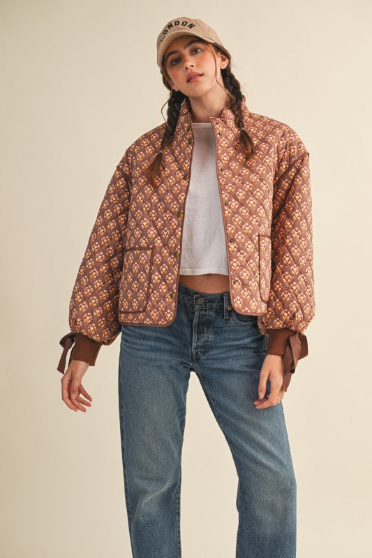 Floral Quilted Jacket w Sleeve Ties