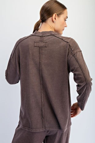 RM Cotton Poly Mock Neck Pullover-Dark Cherry