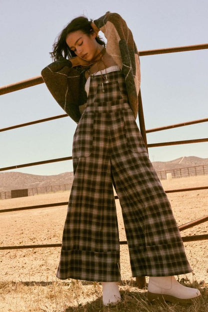 Plaid Flannel Wide-Leg Overalls