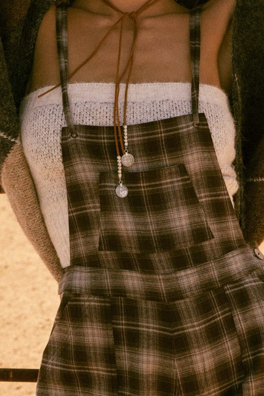 Plaid Flannel Wide-Leg Overalls